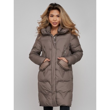 Coat insulated winter female, size 52, brown color-3