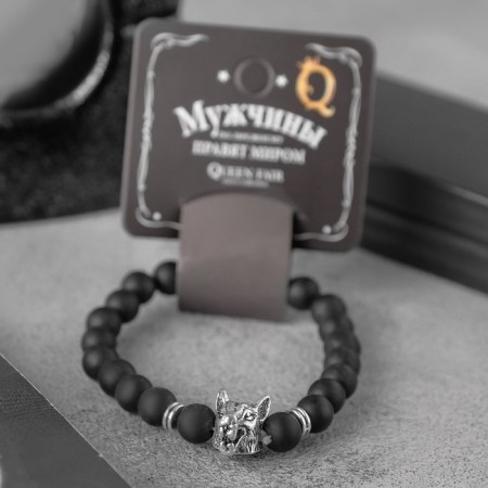 Bracelet Unisex "Bastion" wolf, black color with black silver, d = 7 cm-2