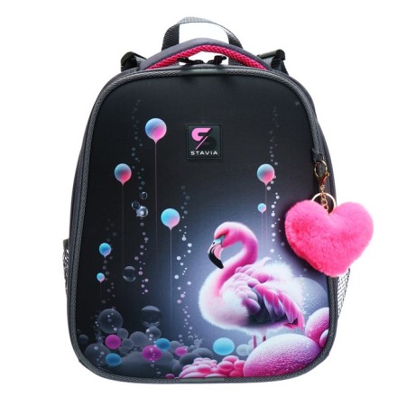 School backpack 38 x 30 x 16 cm, ergonomic back, stavia "flamingo", gray/pink-2
