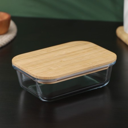A container of heat -resistant glass with a bamboo cover Bellatenero Eco, 640 ml-1