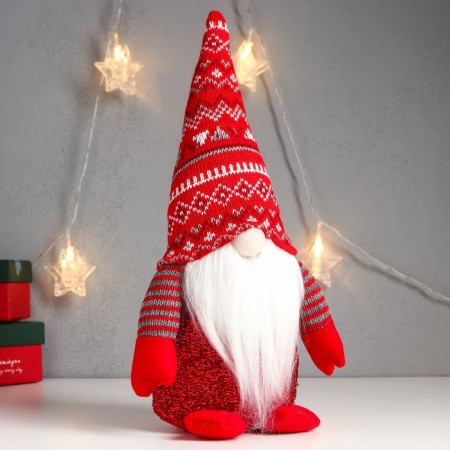 Doll Interior Light "Santa Claus Luminous nose, in a red cap with patterns" 33x17x12 cm-2