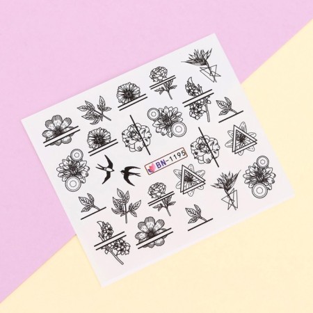 Slider - Nail design "Floral Print", packing 6 pcs, black color