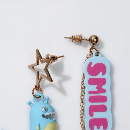 Earrings Assorted "dinosaur" smile, colored in gold-3