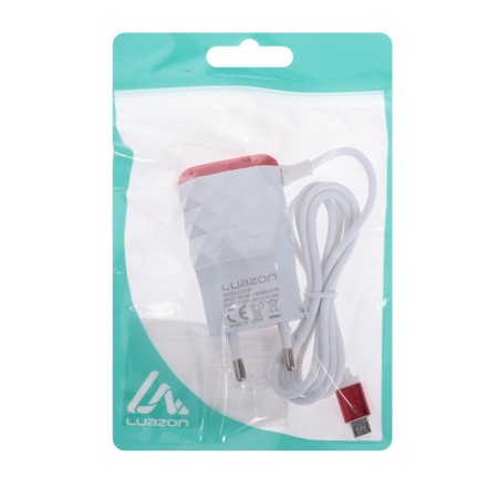 Network charger Luazon LCC-25, 2 USB, 1 A, MicroUSB cable, red-white-4