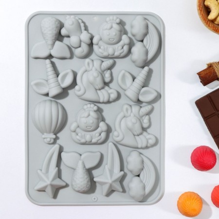 Form for jewelry of the share "Magic", silicone, 23 × 16.5 × 2 cm, 14 cells, color mix