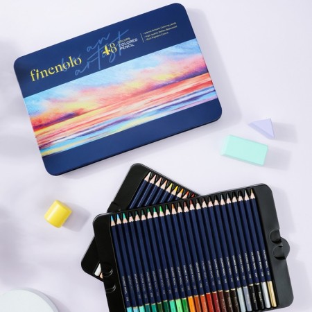 Pencils are artistic 48 colors, Finenolo, 3.8 mm, hexagonal, in a metal pencil case-13