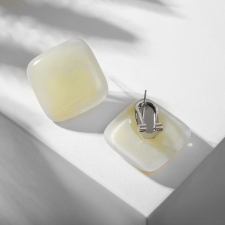 Holding glass earrings "rhombus", white color-1