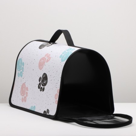 Bag - Frame Animal Carriage, 45 x 25 x 30 cm white with paws-4