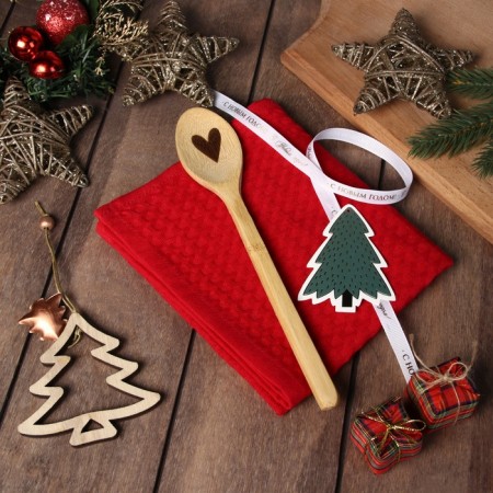 New Year. NEEDLAS gift set: red color, towel 35x60cm, HL 100%, VAF 220g/m2