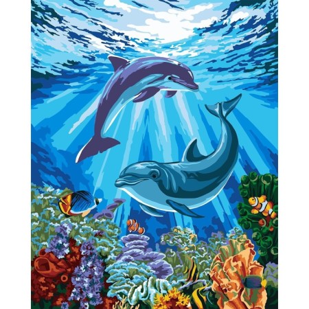 Picture on numbers on canvas with a subframe of Dolphins-Druzia, 40 x 50 cm-1
