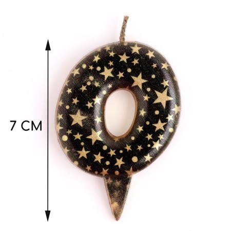 Candle in the Sanata cake, number "0", black with gold stars, 5.5 cm-1