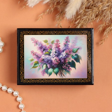 Lilac box, black, 8 × 10.5 cm, lacquer miniature-2