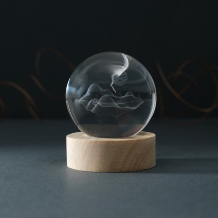 Souvenir glass backlight "Shar. Geometry of the mountain" D = 6 cm stand wood, usb-3