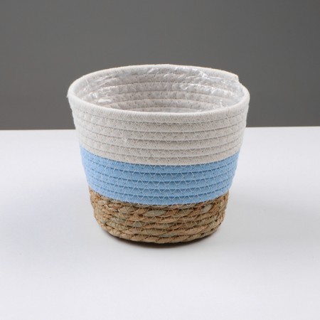 Kashpo wicker "Namibia", 17.5x17.5x16 cm, natural, blue, white-1