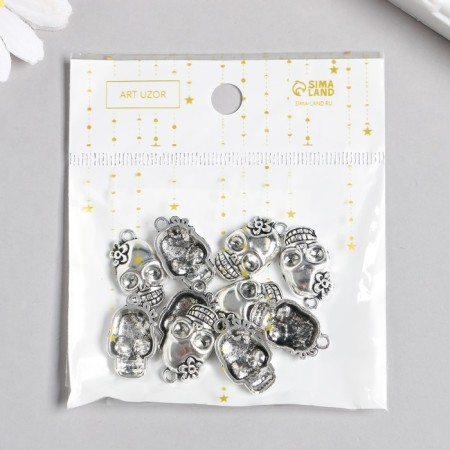 Decor for creativity Metal "Skull with Flower" silver 2.1x1.2x0.4 cm-2
