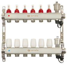 Коллекторная группа ONDO, 1"х3/4", 6 выходов, с расходомерами, нержавеющая сталь