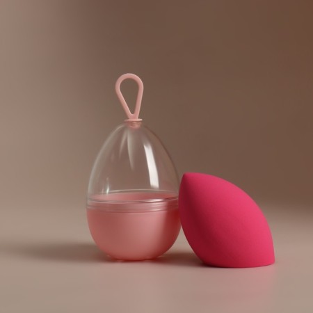 Mowed sponge for makeup “drop”, 6 × 4.5 cm, increases when getting wet, in case, bright pink color-9