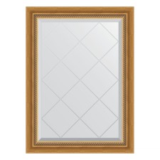 Mirror with engraving in the baguette frame, aged gold with weaving 70 mm, 63x86 cm