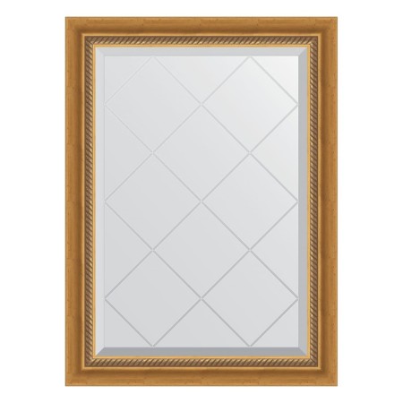 Mirror with engraving in the baguette frame, aged gold with weaving 70 mm, 63x86 cm