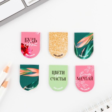 Magnetic bookmarks, 6 pcs "Flowers"-4