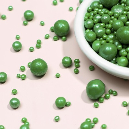 Sprinking confectionery "pearls", blown up rice grains, green, 50 g-2