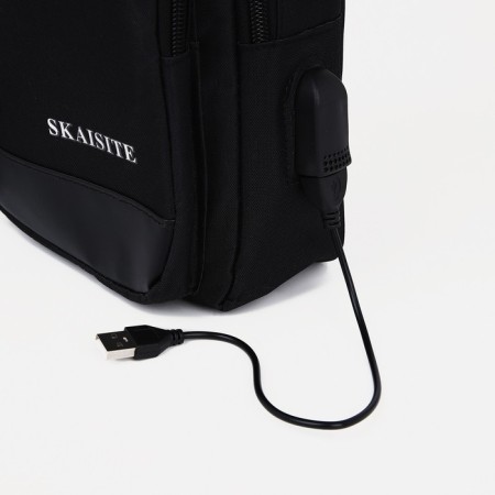 Male sling bag from textiles, black color-6