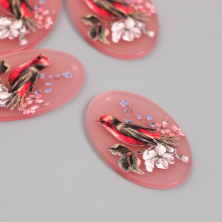 Acryl's work decor "Bird and Spring flowers" 0.2x2.5x3.9 cm