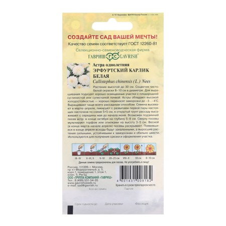 Astra seeds "Erfurt dwarf", white, 0.3 g-1