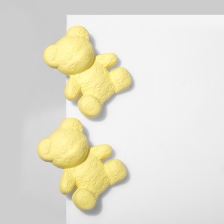 Earrings Plastic "Bear" with emoticons, yellow color-1