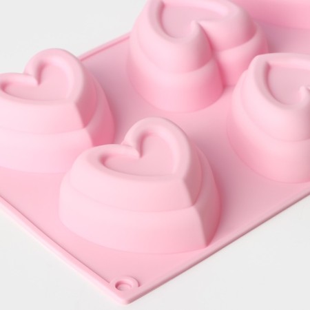 The baking uniform “Heart in the heart”, silicone, 17 × 30 cm, 6 cells (8 × 7.3 cm), pink color-4