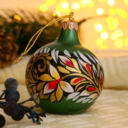 Christmas ball D-8 cm "painted leaves" manual painting-2
