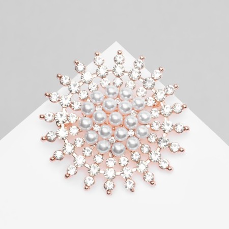 Brooch "Pearl shine", white color in pink gold