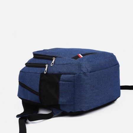 A backpack with a zipper, 2 external pockets, blue color-4