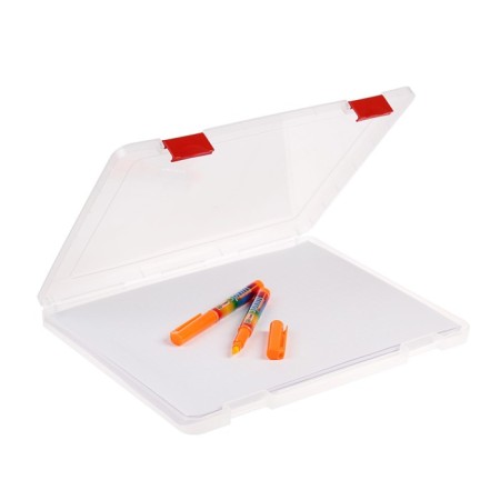A4 document folder, with red latches, 230 x 305 x 23 mm, transparent case-2