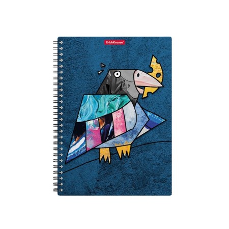 Notebook A5, 80 sheets in a cage on the crest Erichkrause "Birds", a plastic cover, embossing "sand", an offset block, white 100%, mix-6