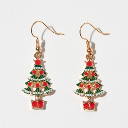 Earrings "New Year" Christmas tree with a garland, colored in gold-2