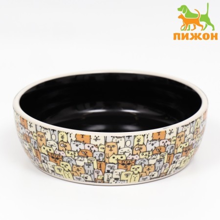 Ceramic bowl "graphic dogs" 300ml, 12 x 3.5 cm, beige-black