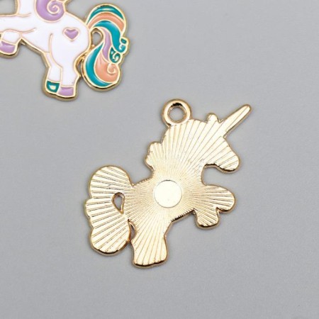 Decor for creativity Metal, enamel "Unicorn with a heart on the side" Gold 2x3.5 cm-1