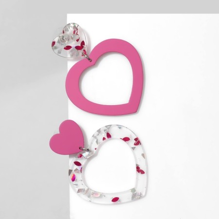 Acryl Earrings "Heart" with confetti, colored in silver-1