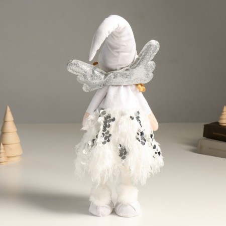 Interior doll "Angel in white with sequins, silver wings" 40 cm-2
