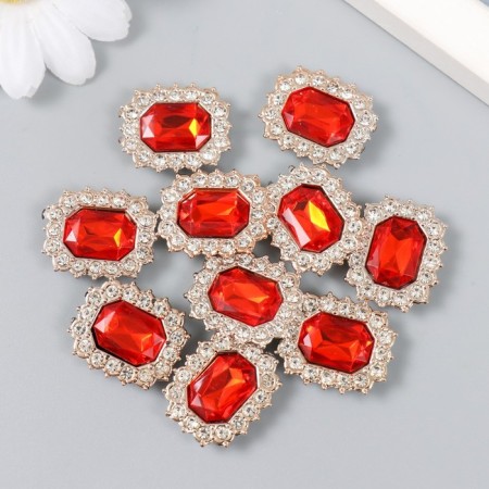 Decor for creativity plastic, rhinestones "octagonal medallion" nr 10 pcs Rubin 1.8x2.4 cm-2