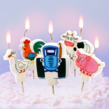 Candle in the cake set, blue tractor, 5pcs