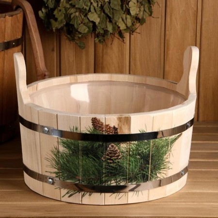 Gang of linden, 10 l, two -handed, plastic insert, stainless rim, "spruce branch"-3