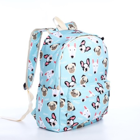 School backpack from textiles on a zipper, 3 pockets, pencil case, blue color-4
