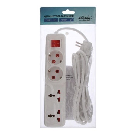 Extension cord Luazon Lighting, 2 euros+2 univ., 3 m, 2200 W, 2x0.5 mm2, with off., White-4
