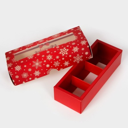 New Year. Box for 3 sweets "Snowflakes", 13x5x3.3 cm, confectionery packaging-4