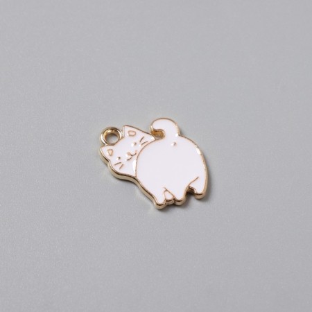 Decor for creativity metal, enamel "Fat White Cat" Gold 2x1.4 cm-1