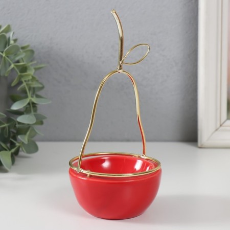 Souvenir ceramics, metal stand "pear" red with gold 8x8x17 cm-2