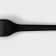 A set of plastic disposable cutlery, 4 objects: fork, tablespoon, knife, white napkin, 16.5 cm, black color
