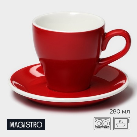 Coffee steam porcelain Magistro Coffee Time, 2 objects: a cup 280 ml, a saucer d = 15.5 cm, red color